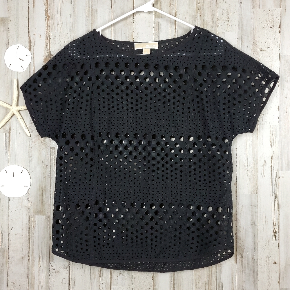 Michael Michael Kors Cotton Eyelet Top Black Med